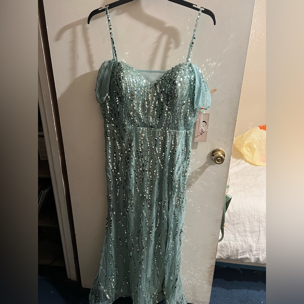 Sage/ Silver beaded dress
